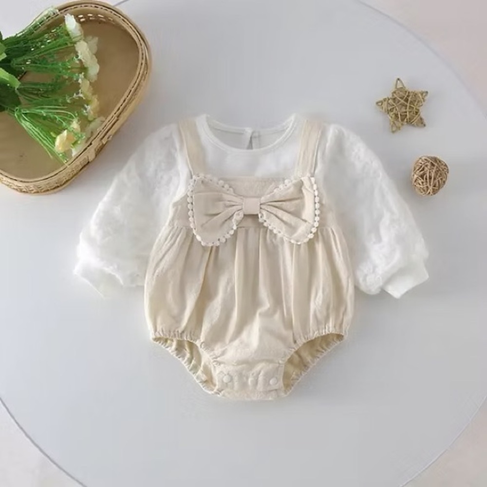 Cute Cream Bow Baby One-Piece Romper